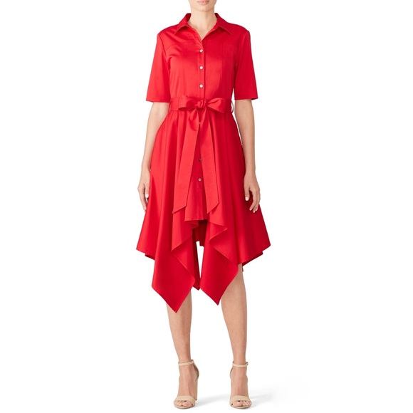 Badgley Mischka Dresses & Skirts - Badgley Mischka Red Lucy Shirt Dress W/ Hanky Hem